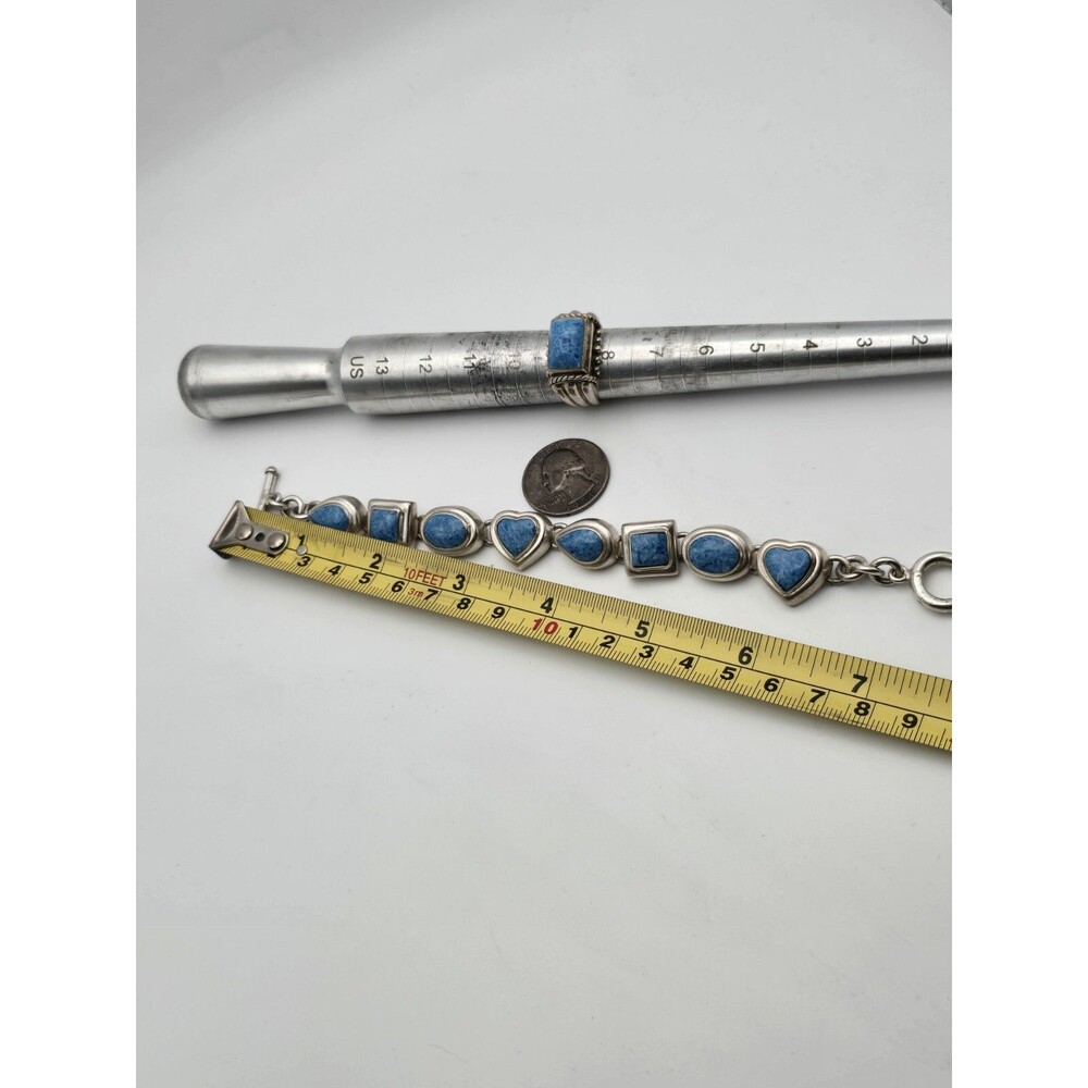 Vintage Mexican Sterling Silver & Sodalite Bracelet and Ring Set – Signed